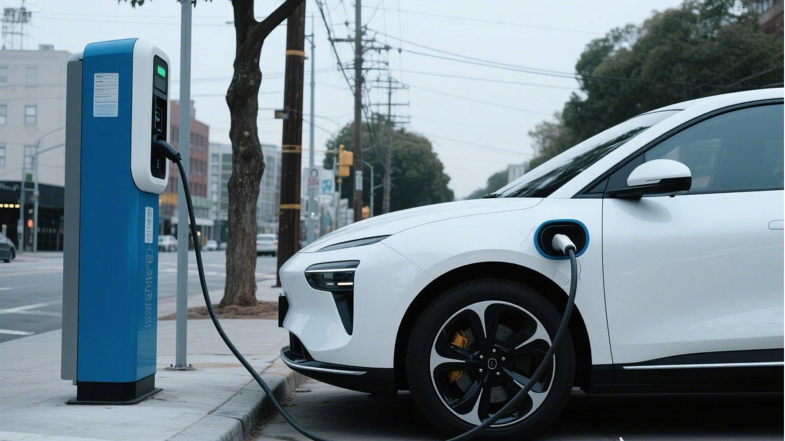 充電樁給車充電 ，寫實(shí)一些